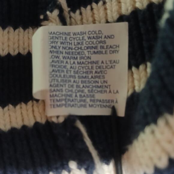 GAP Medium 100% Cotton Mock-Neck Blue/Cream Striped Tunic Sweater Ribbed Cuff - Picture 13 of 13